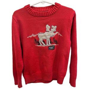 Sonoma Life + Style Red Wilderness Trail Moose Christmas Sweater Kid’s Medium